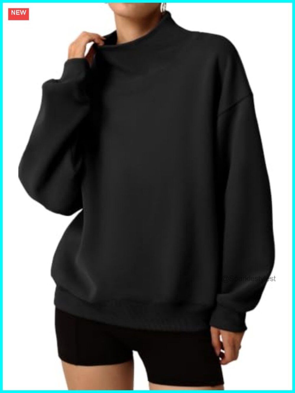 Mock Neck Oversized Pullover Sweatshirt with Pockets